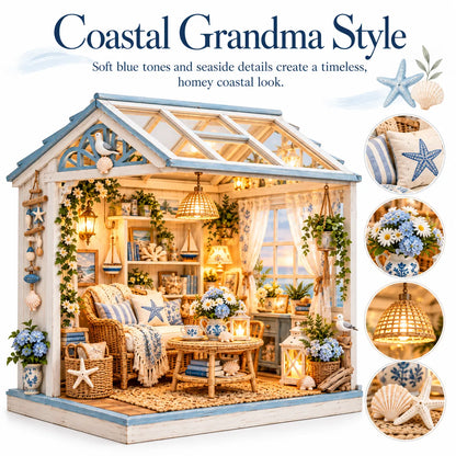 🌊 DIY Coastal Sunroom Miniature Kit | Warm LED Glow | Cozy Coastal Grandma Home Decor 🐚