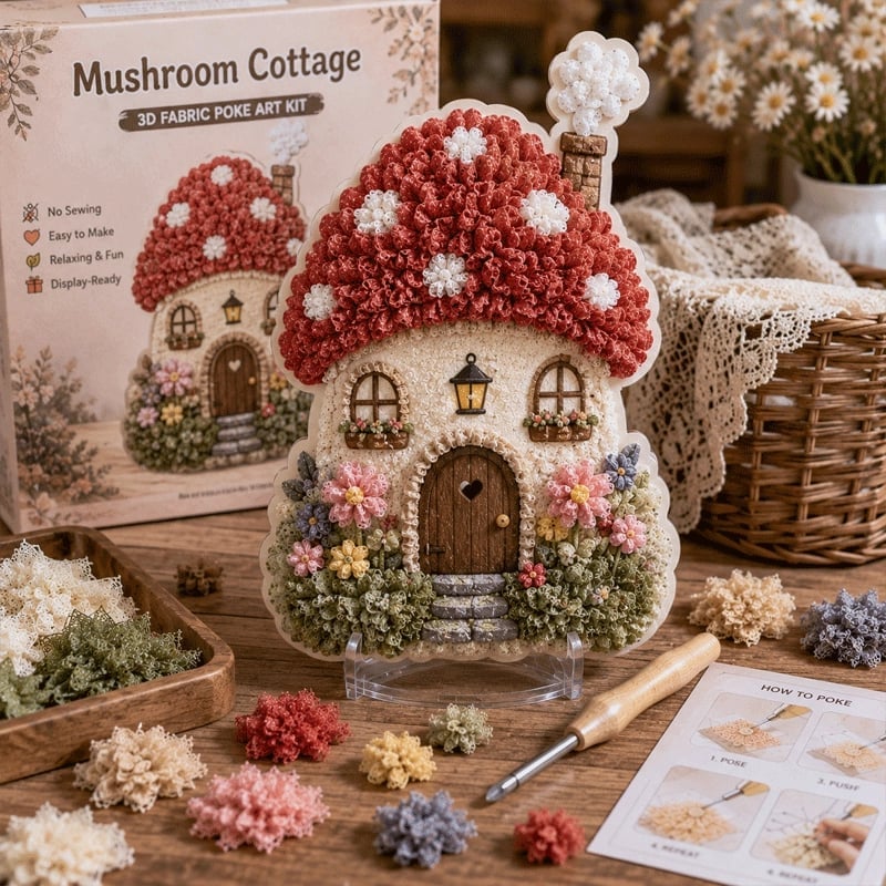 🏡🧵 3D Fabric Poke Art Cottage Kit – Create Your Own Cozy Cottage Decor ✨