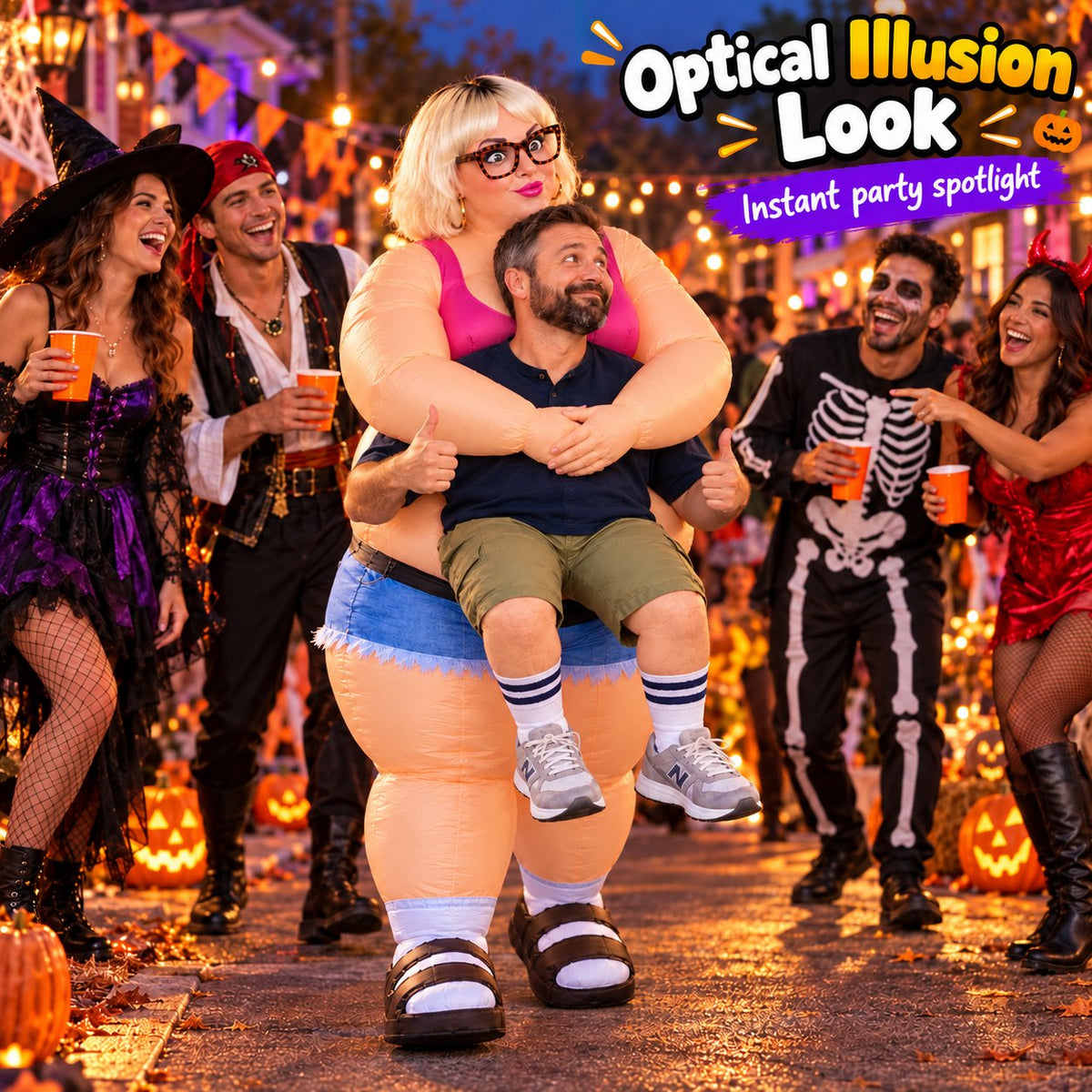 🎭 Funny Carry-Me Inflatable Costume – Hilarious Optical Illusion Outfit for Halloween & Parties 🎃