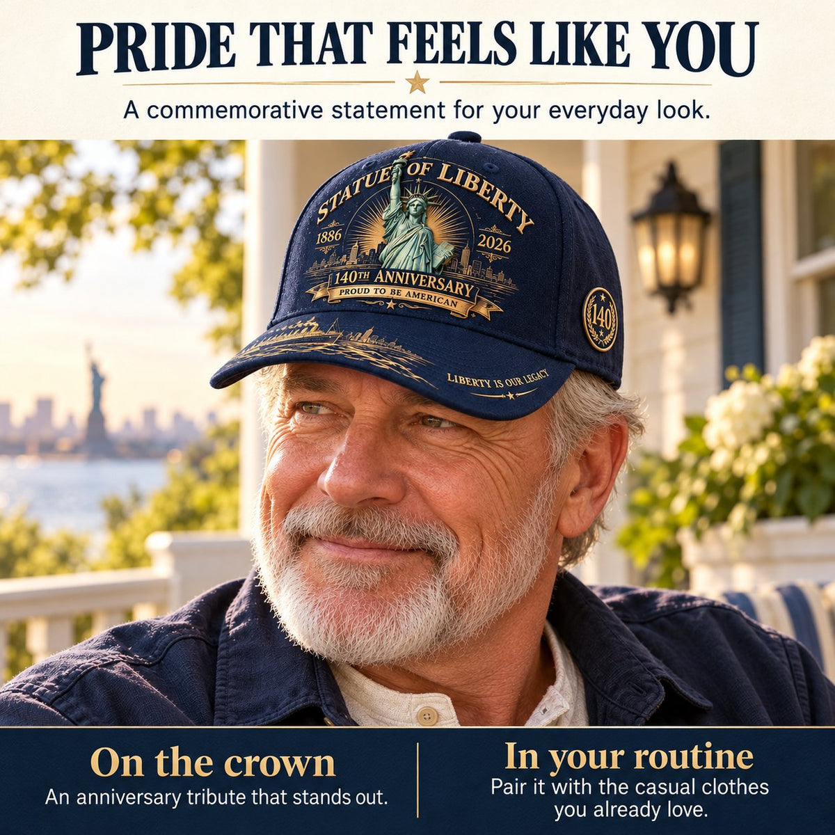 💝LAST DAY 49% OFF - 🗽 Statue of Liberty 140th Anniversary 1886–2026 – Premium Embroidered Heritage Cap | Cotton-Poly Blend • Detailed Embroidery • Adjustable Fit 🇺🇸