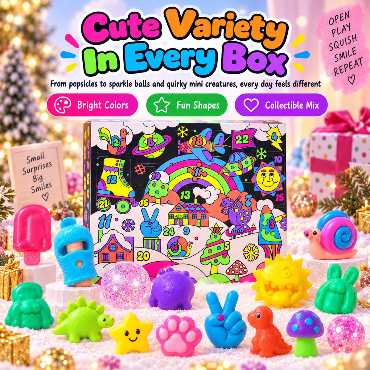 🎁 24-Day Squishy Advent Calendar – 24 Mini Fidget Surprises for Christmas