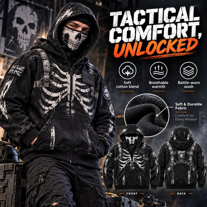 ReaperZip Tactical Skull Hoodie 🎯Full-zip tactical comfort with a battle-worn edge.