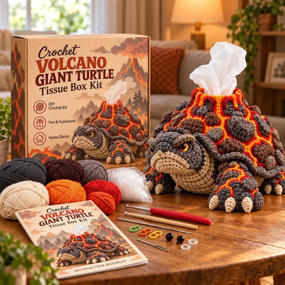 🐉 Fantasy Crochet Tissue Box Cover DIY Kit – Fire-Breathing Dragon or Lava Turtle 🧶