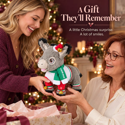 🎵 Musical Dominic the Donkey Christmas Plush, Battery Powered Animated Decor Gift