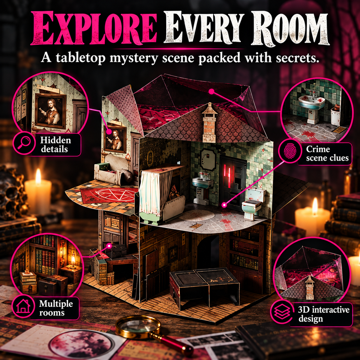 🔎 3D Pop-Up Mystery Manor – Immersive Murder Mystery Investigation Game
