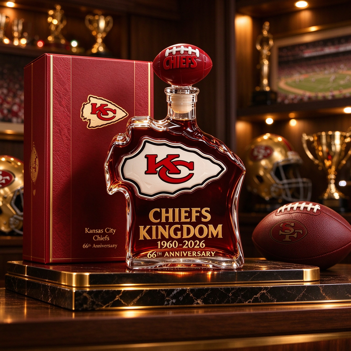 Chiefs Kingdom 66th Anniversary KC Helmet Whiskey Decanter