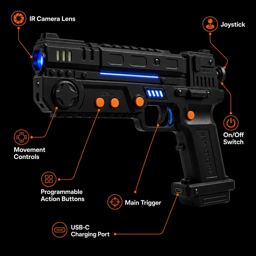RetroZone Gaming System | 2-Player Retro Light Gun Pistol Combo
