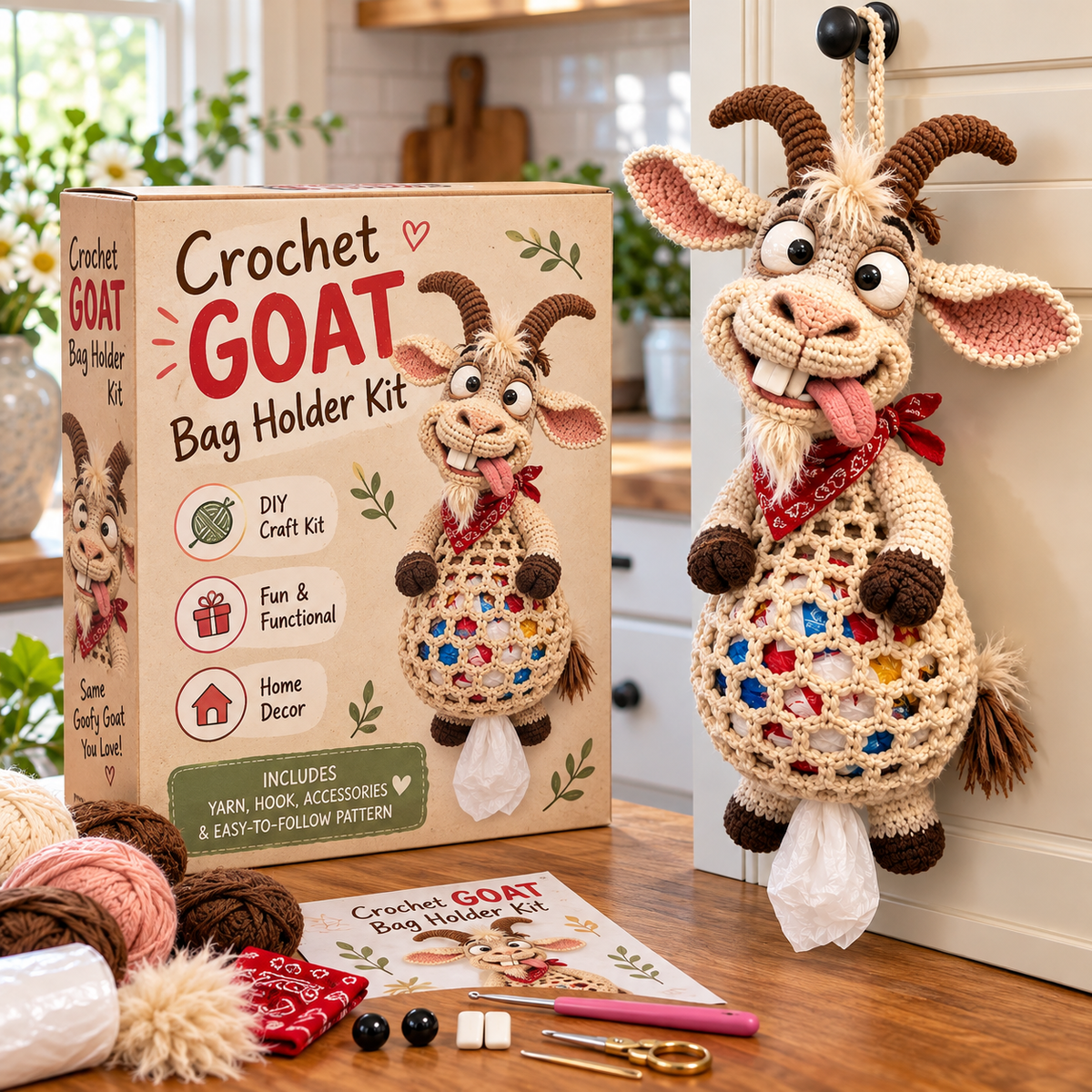 🔥LAST DAY 49% OFF – 🌼 Cottage Harvest Keepers™ — Crochet Animal Bag Holder DIY Kit | 12 Adorable Designs