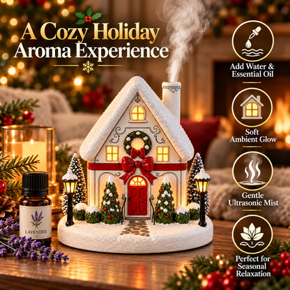 🎄 A Christmas Cottage That Comes to Life – Light-Up Aroma Diffuser with Chimney Mist
