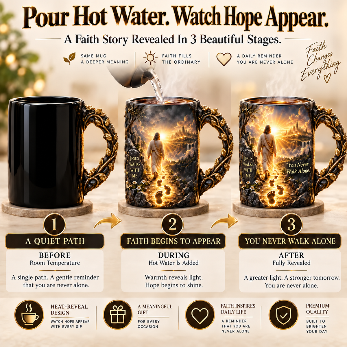🔥Last Day 49% OFF🔥✝️ Jesus Walks With Me™ – Heat-Reveal Faith Mug | You Are Never Alone