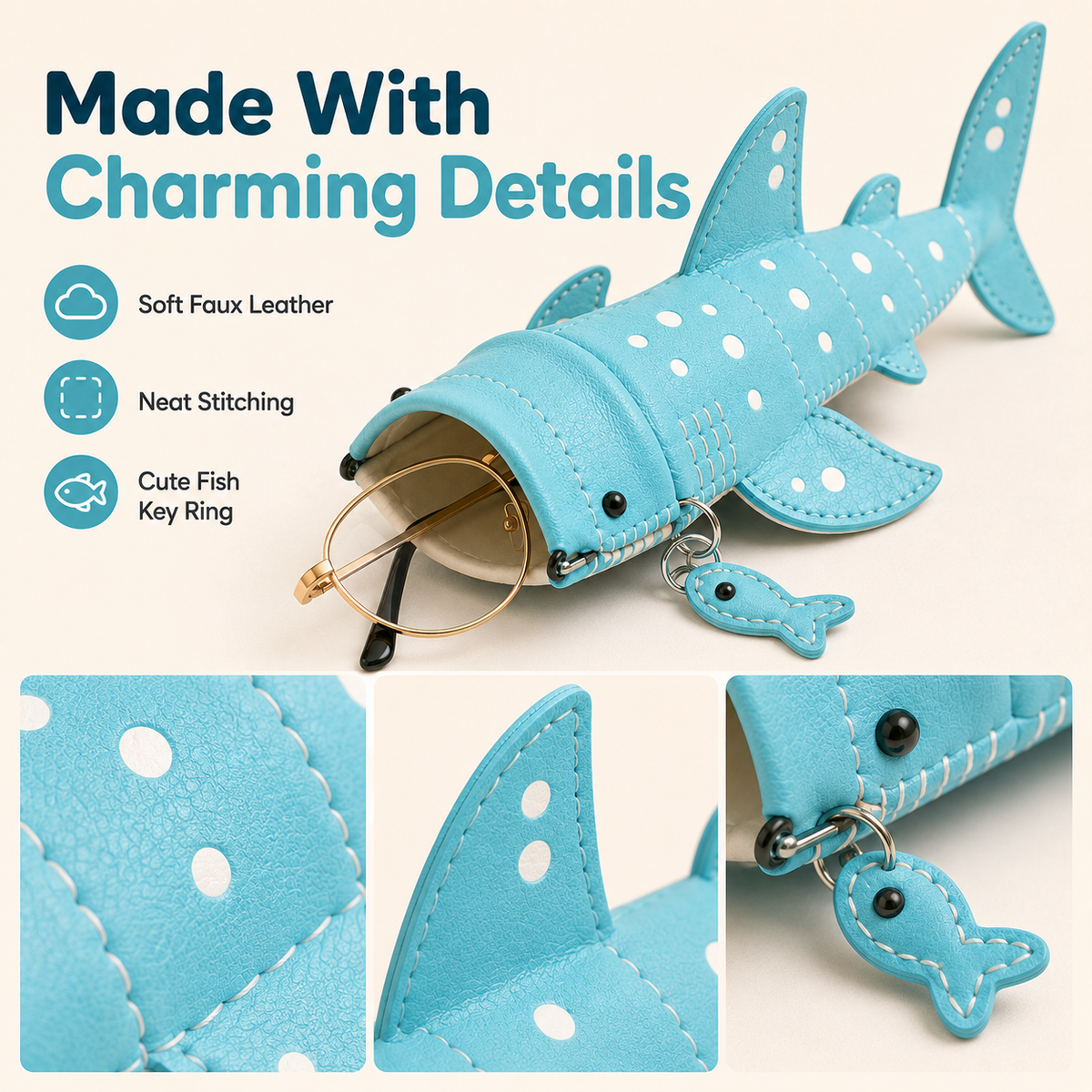 🦈✨ Cute Shark Wide-Mouth Glasses Case – Fun & Protective Eyewear Holder