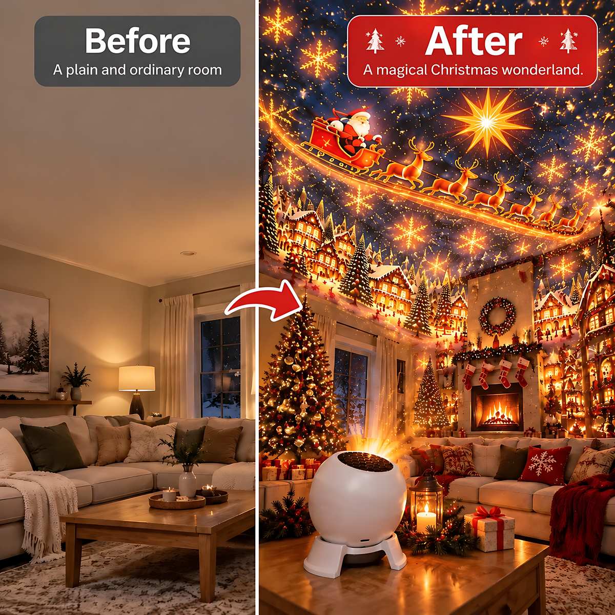 🎄 Magical Christmas Projection Night Light – Transform Any Room Into A Holiday Wonderland