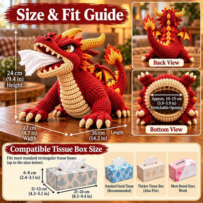 🐉 Fantasy Crochet Tissue Box Cover DIY Kit – Fire-Breathing Dragon or Lava Turtle 🧶