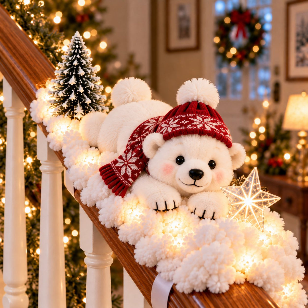 🐻‍❄️ Polar Bear Snowy Staircase Lighted Railing Décor