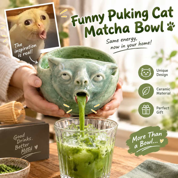 Funny Puking Cat Matcha Bowl gift for cat and matcha lovers