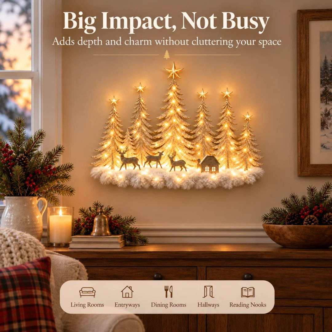 ✨ Step Into a Magical Winter Forest – Lighted Christmas Woodland Wall Decor 🎄