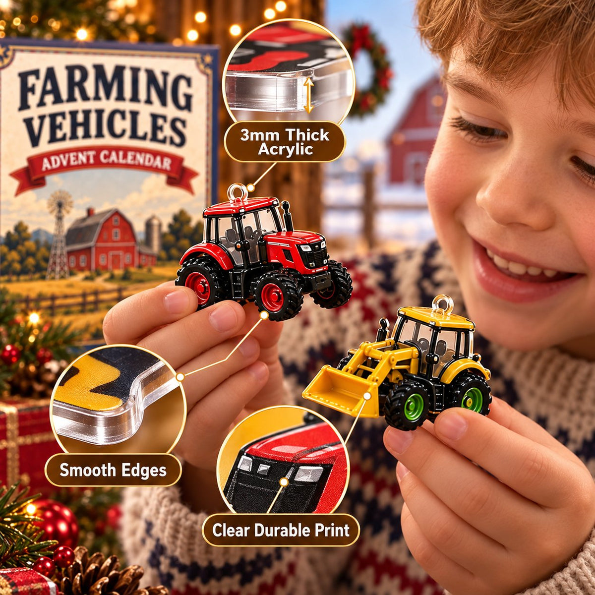 Farming Vehicles Advent Calendar & 24-Day Collector Edition Holiday Countdown Collectible for Farm Toy Fans, Desktop Display & Christmas Gift