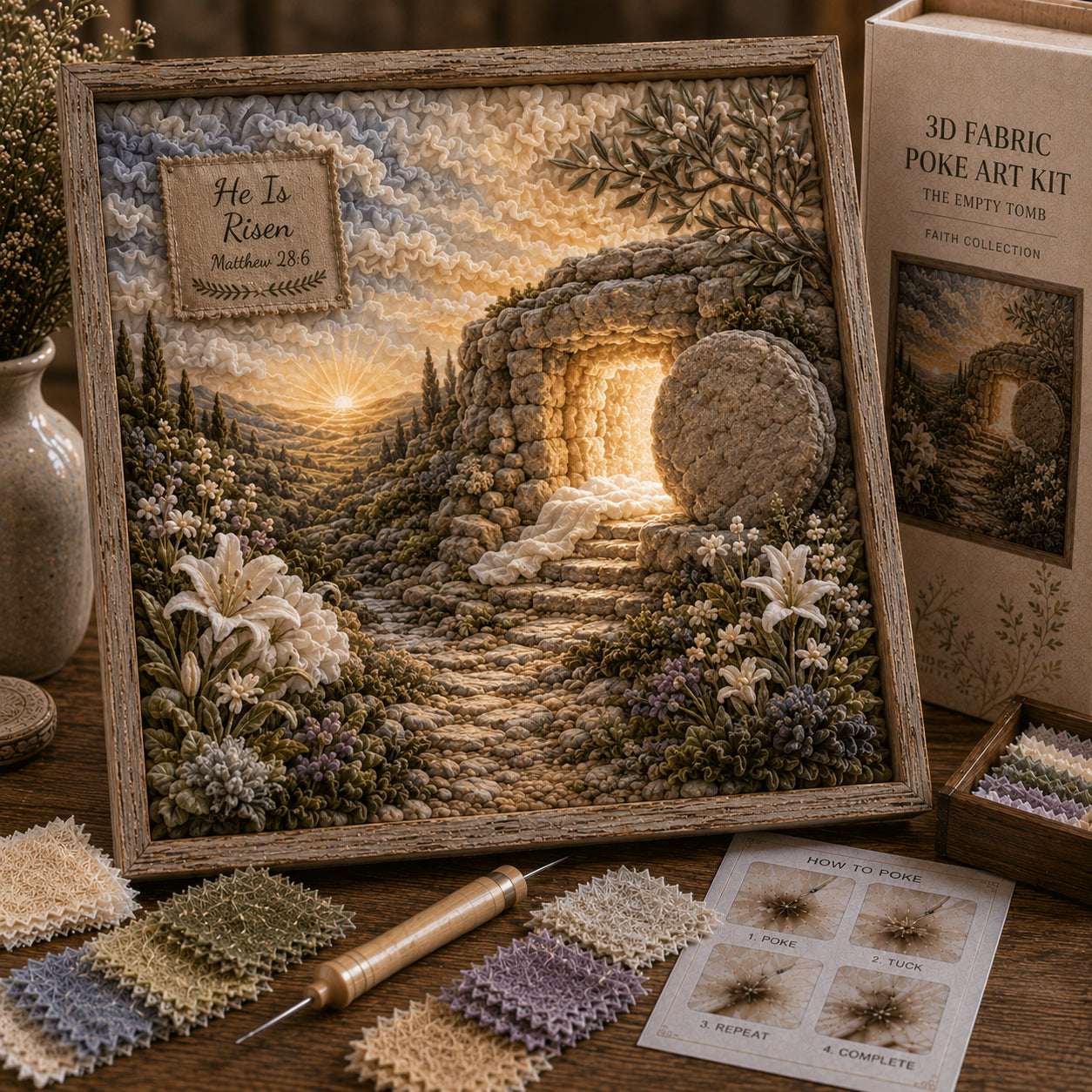 ⏳ Last Day 49% OFF – ✝️✨ Christian Faith 3D Fabric Poke Art DIY Kit | Nativity, Empty Tomb & Good Shepherd Inspirational Wall Art 🙏🏠