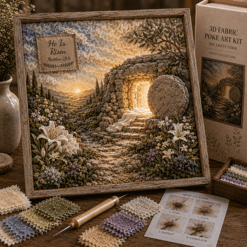 ⏳ Last Day 49% OFF – ✝️✨ Christian Faith 3D Fabric Poke Art DIY Kit | Nativity, Empty Tomb & Good Shepherd Inspirational Wall Art 🙏🏠