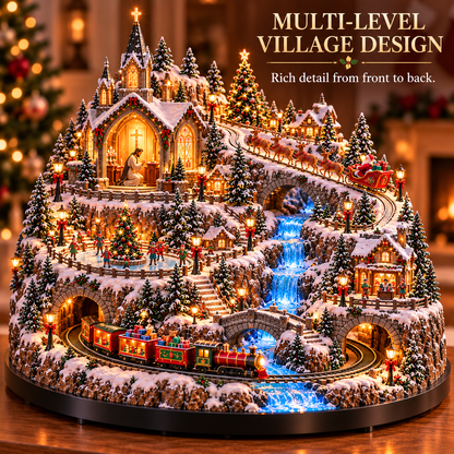 🚂✨ Lighted Christmas Village with Moving Train, Glowing Waterfall & Reindeer Sleigh – 49% OFF 🎄