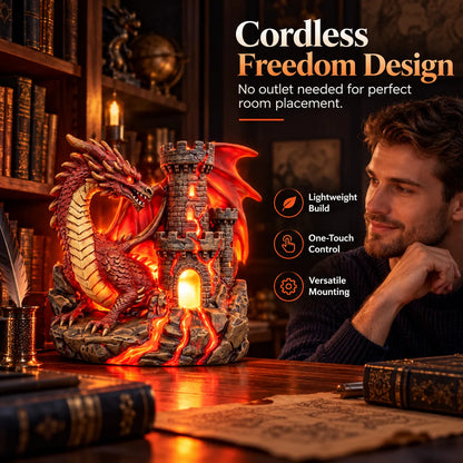 🏰 Mythical Accent Special 60% OFF 💥 Western Dragon and Castle Wall-Mounted LED Night Light Fantasy Lava Resin Ornament