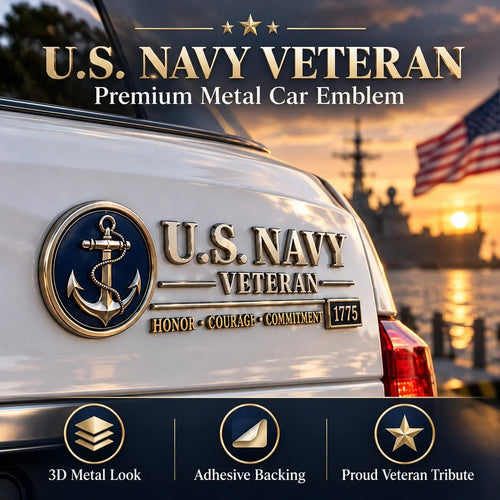 U.S. Navy Veteran Metal Car Emblem – 3D Adhesive Badge, No-Drill Military-Inspired Car & Truck Decoration