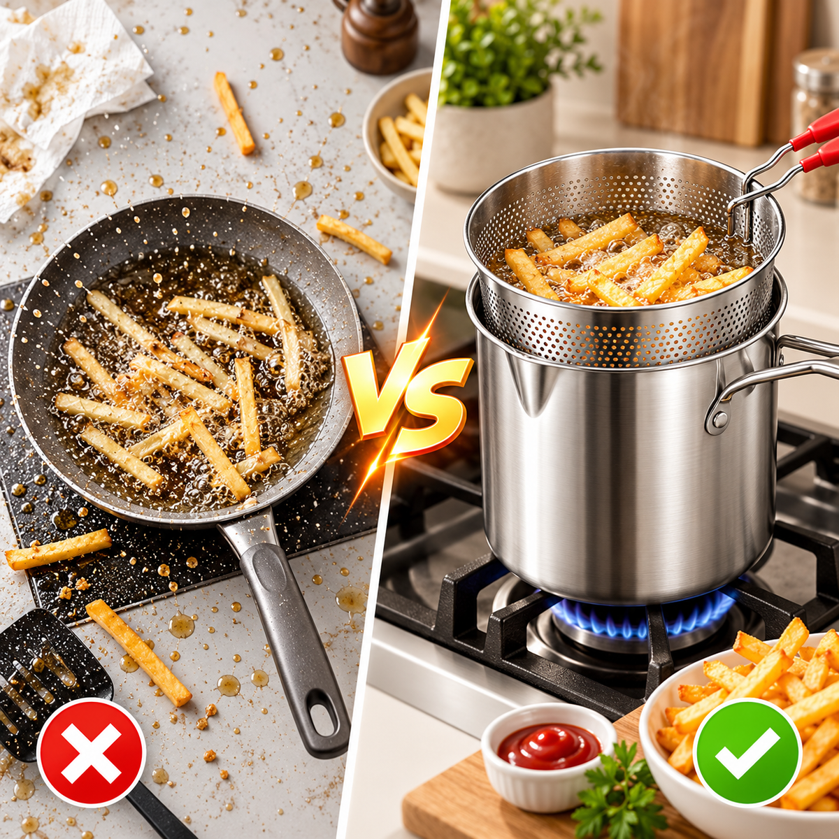 🍳Multifunctional 304 Stainless Steel Fryer – Deep Frying Pot with Strainer Basket✨