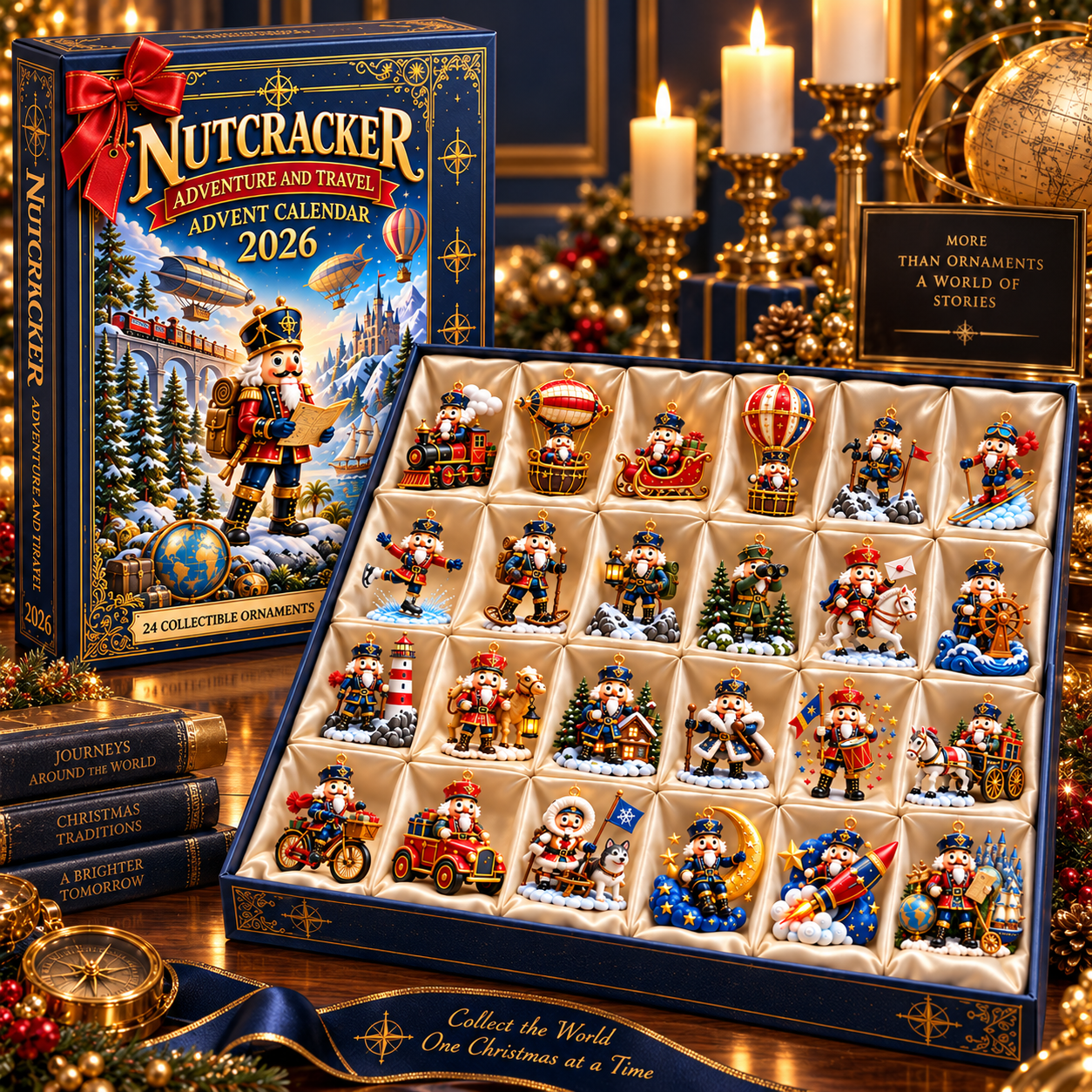 Nutcracker travel Advent Calendar with twenty-four compartments and collectible designs