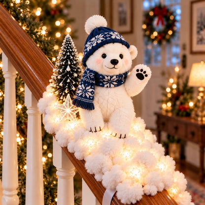 🐻‍❄️ Polar Bear Snowy Staircase Lighted Railing Décor