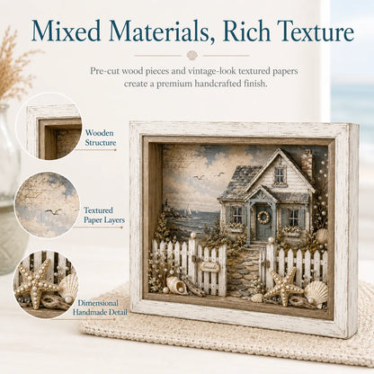 🐚Vintage Seaside Cottage Pearl Diamond Shadow Box DIY Kit