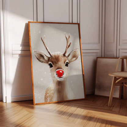 🦌❄️ Adorable Snowy Reindeer Wall Art – Cozy Christmas Print for Festive Home Decor 🎄