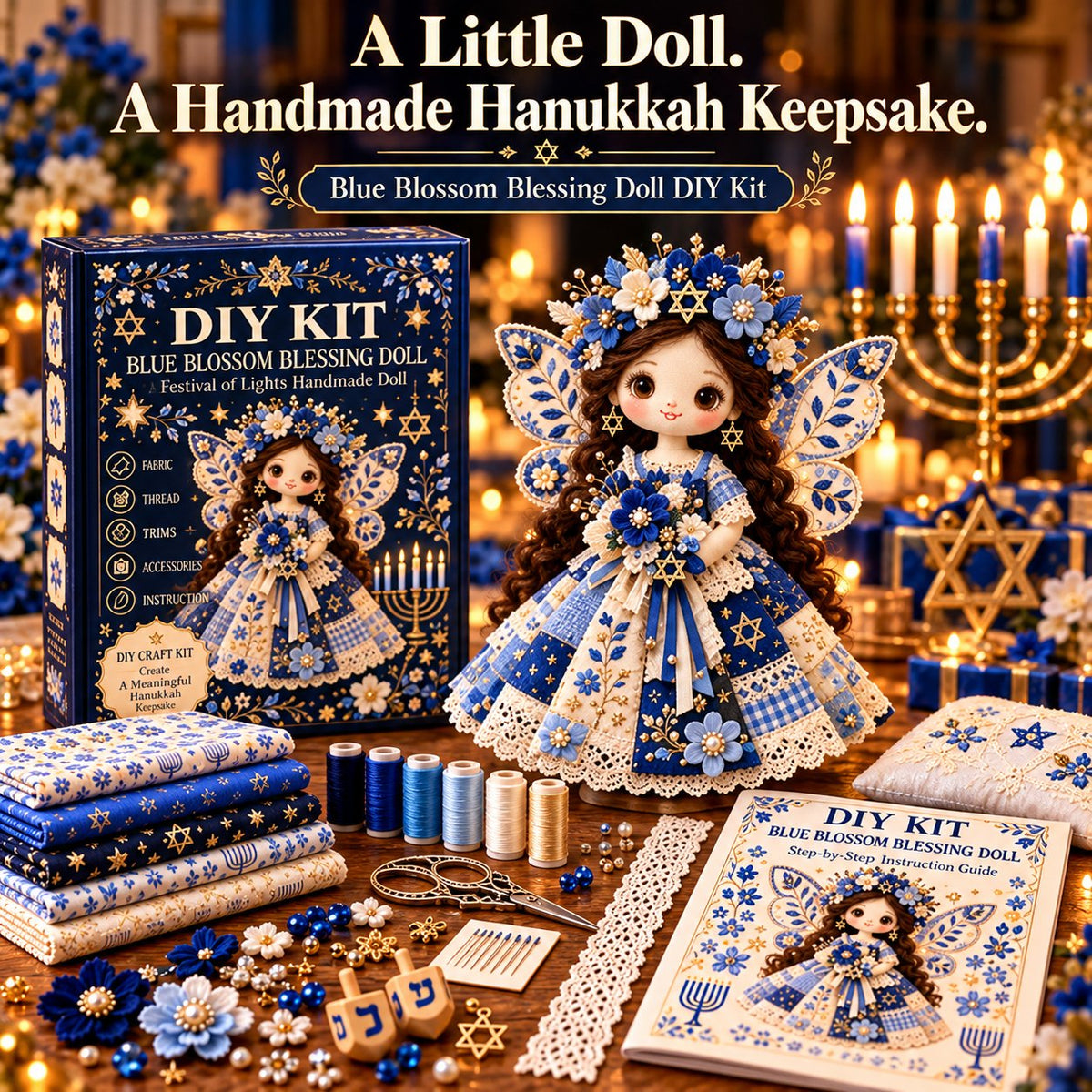 🕎🧵 Hanukkah DIY Patchwork Doll Kit – Handmade Festival of Lights Keepsake