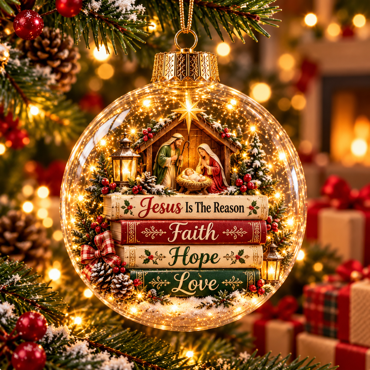 Jesus Is the Reason Faith Hope Love Nativity ornament