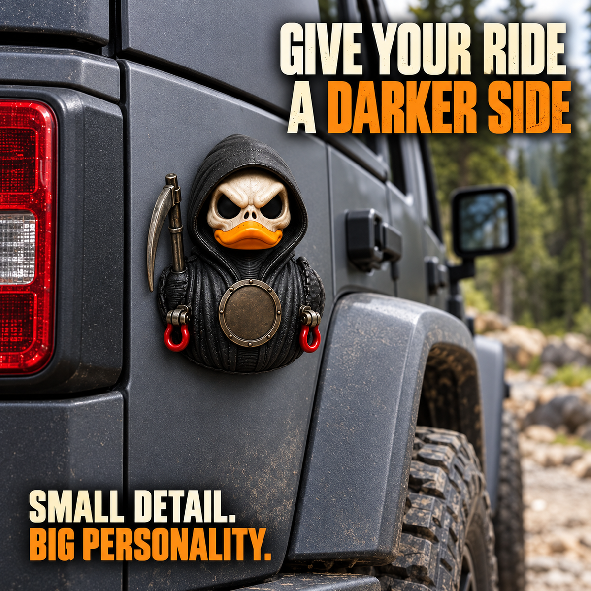 🎃 Jeep 85th Anniversary Grim Reaper Duck Magnet – Halloween Acrylic Car Décor