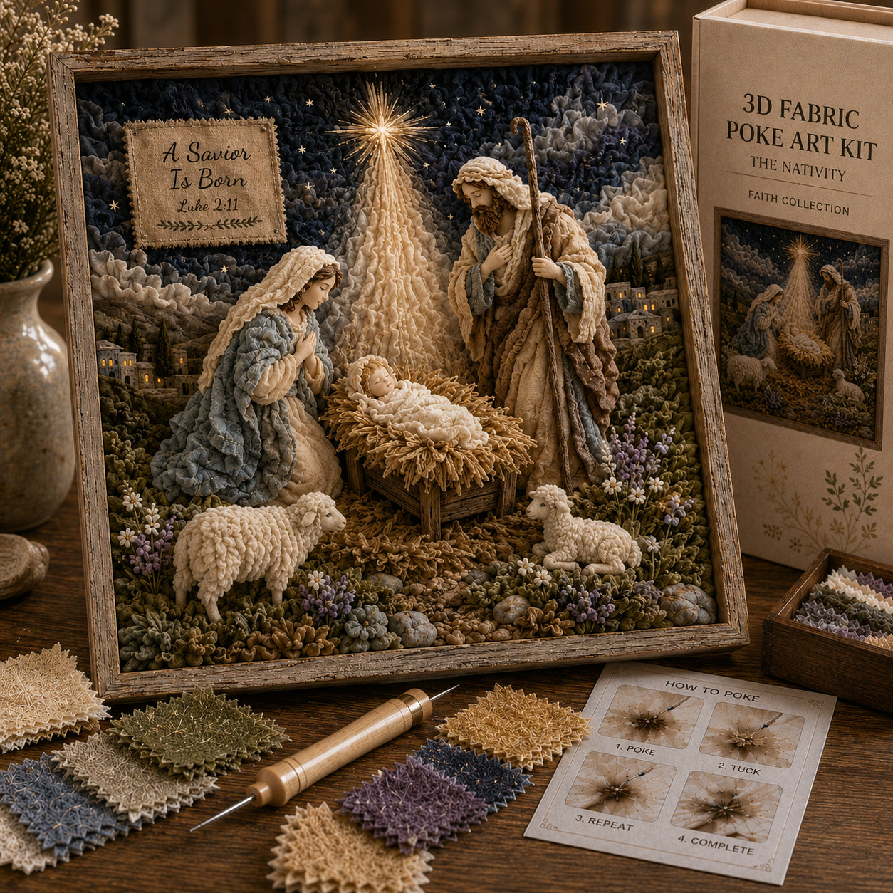 ⏳ Last Day 49% OFF – ✝️✨ Christian Faith 3D Fabric Poke Art DIY Kit | Nativity, Empty Tomb & Good Shepherd Inspirational Wall Art 🙏🏠