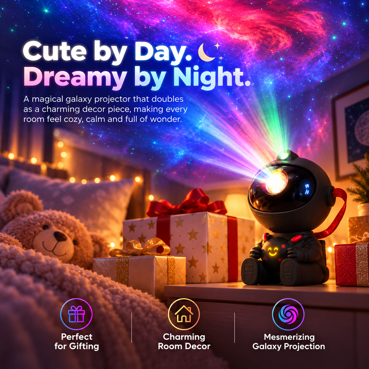 Galaxy Projector Night Light, Astronaut Starry Sky Lamp with Colorful Nebula Projection, Ambient Mood Light for Bedroom, Gaming Room, Kids & Gift Decor