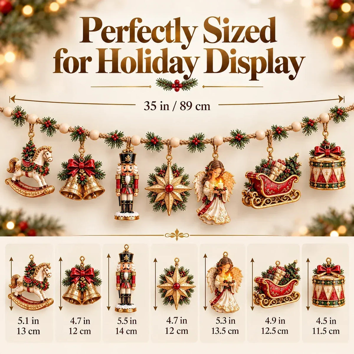 🎄 7-Piece Vintage-Style Christmas Garland Set | With Detachable 3D Ornaments