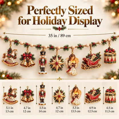 🎄 7-Piece Vintage-Style Christmas Garland Set | With Detachable 3D Ornaments