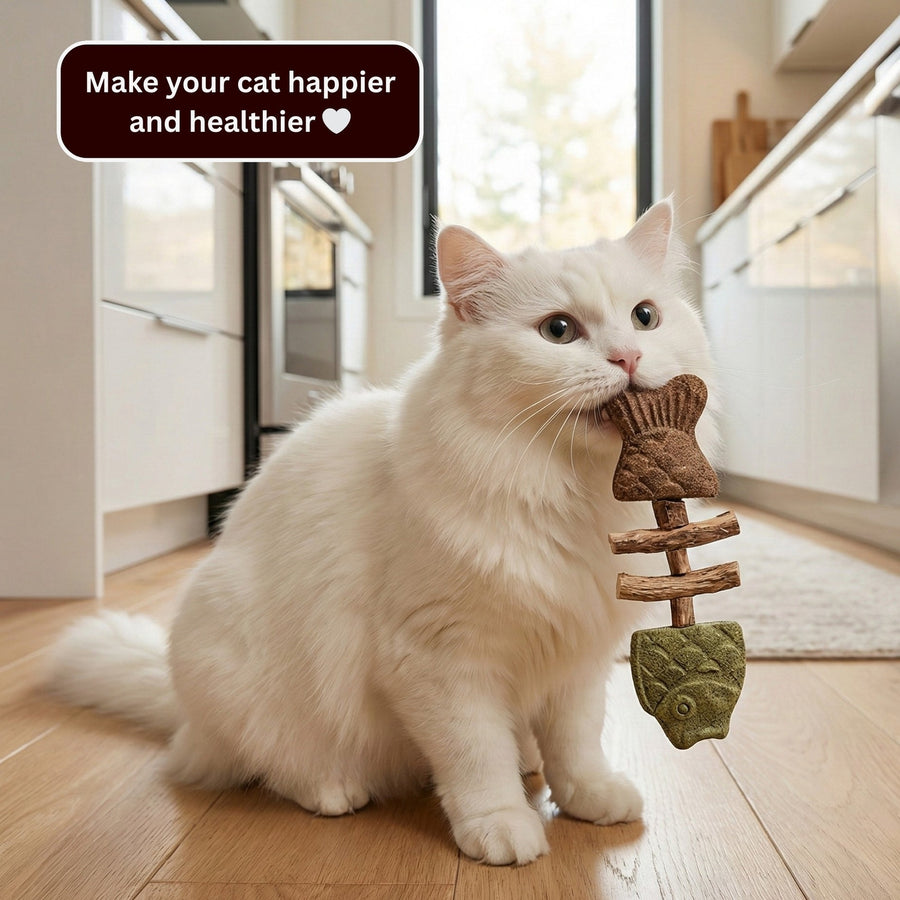 🐟😻 Realistic Grilled Fishbone Cat Toy – Catnip & Silvervine Dental Chew Stick 🐾🐱