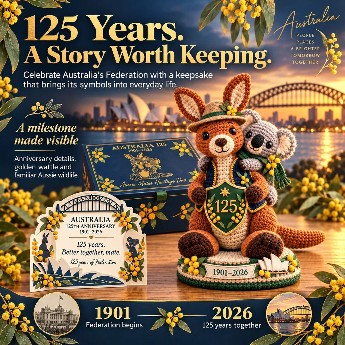 🇦🇺🐨 Australia 125th Anniversary Crochet Keepsake – 3D Aussie Animal Collectible & Gift Box 🎁
