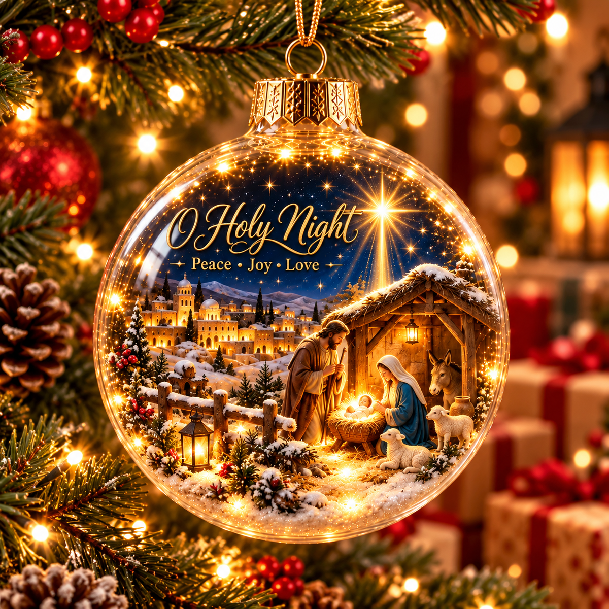 O Holy Night Peace Joy Love Christmas ornament