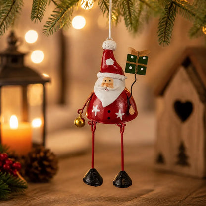 🎄✨ Hand-Painted Metal Christmas Ornaments – Playful Dangling-Leg Design 🎁