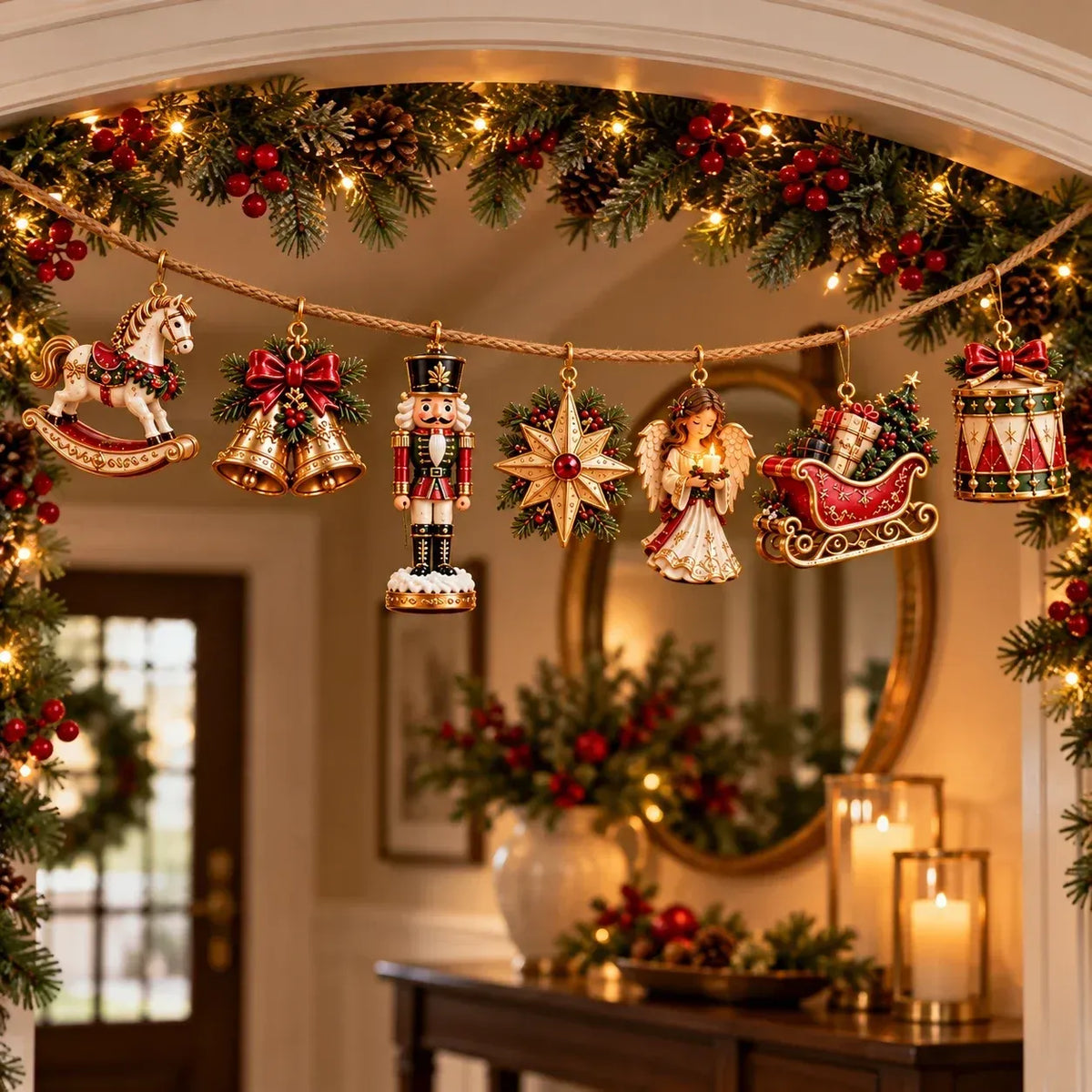🎄 7-Piece Vintage-Style Christmas Garland Set | With Detachable 3D Ornaments