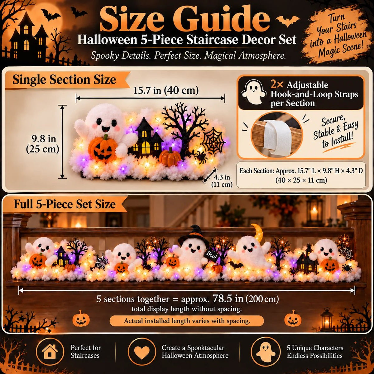 👻Whimsical Halloween Ghost Decor – Cute Staircase & Tabletop Display
