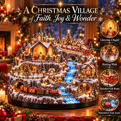 🚂✨ Lighted Christmas Village with Moving Train, Glowing Waterfall & Reindeer Sleigh – 49% OFF 🎄