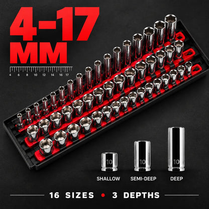 48-Piece 1/4-Inch Drive 6-Point Socket Set with Foam Organizer