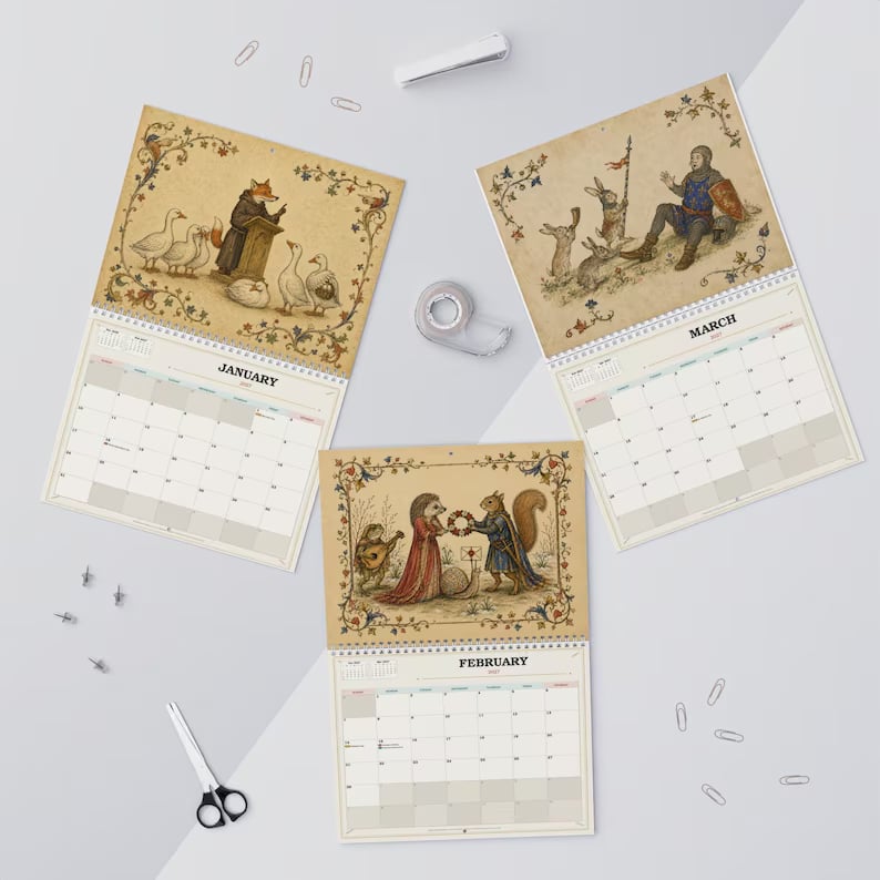 📜 2027 Medieval Animal Mischief in the Margins Wall Calendar