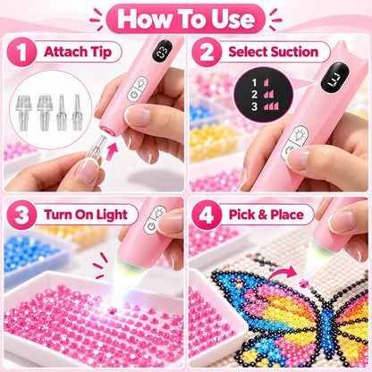 ✨ Electric Diamond Painting Pen with Light – Rechargeable & No Wax Needed!