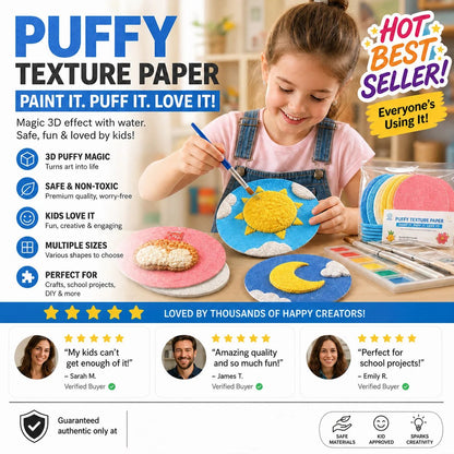 🎨 Magic 3D Foam Texture Painting Paper – Water-Activated Puffy Art Paper