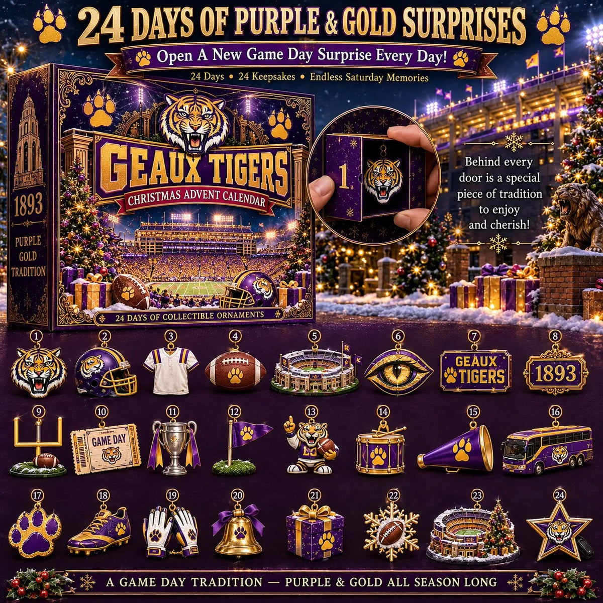 🎄 GEAUX TIGERS! Football Christmas Advent Calendar